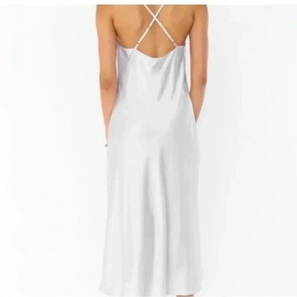 NWT Show Me Your Mumu Veronica Cowl Dress Silver Lux Satin Size Medium - Picture 2 of 6